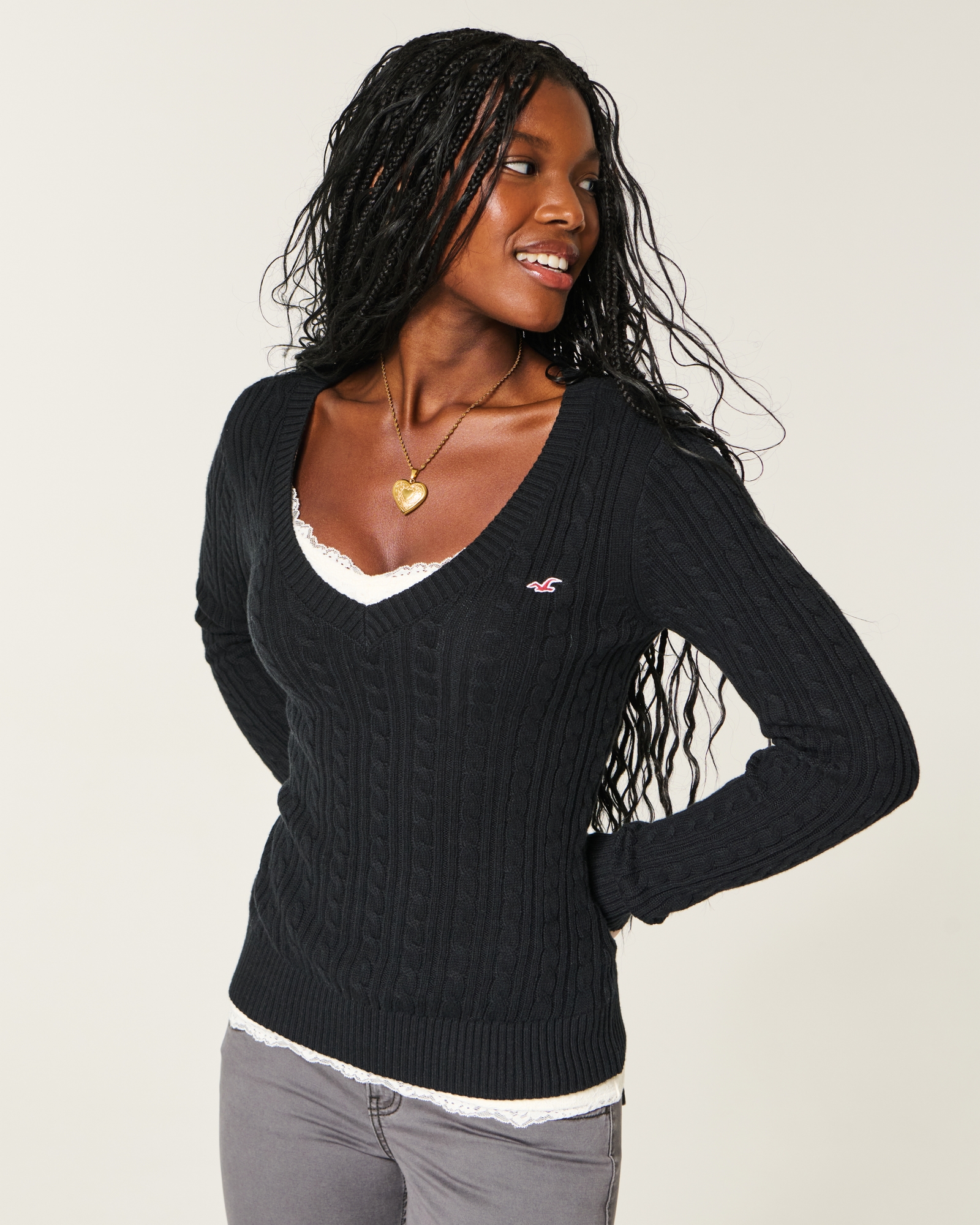 Cable-Knit Icon V-Neck Sweater