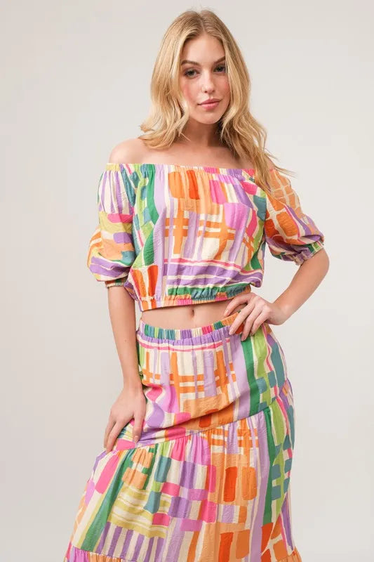 Asymmetric Geo Printed Tiered Maxi Skirt