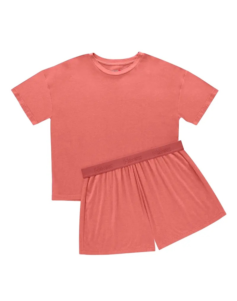 Hanes Originals 2 Piece Lounge Set Comfywear Supersoft Boxy T-shirt & Sleep Shorts Loungewear Women's Comfortable Fit Soft Stretch Fabric Breathable Hla202