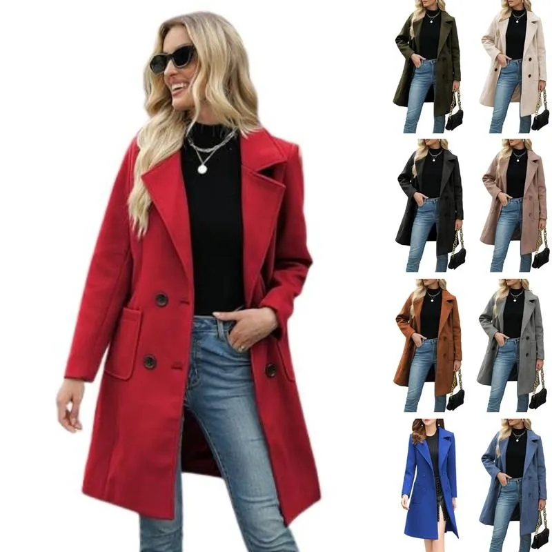Women Winter Wool Blend Camel Mid-Long Coat