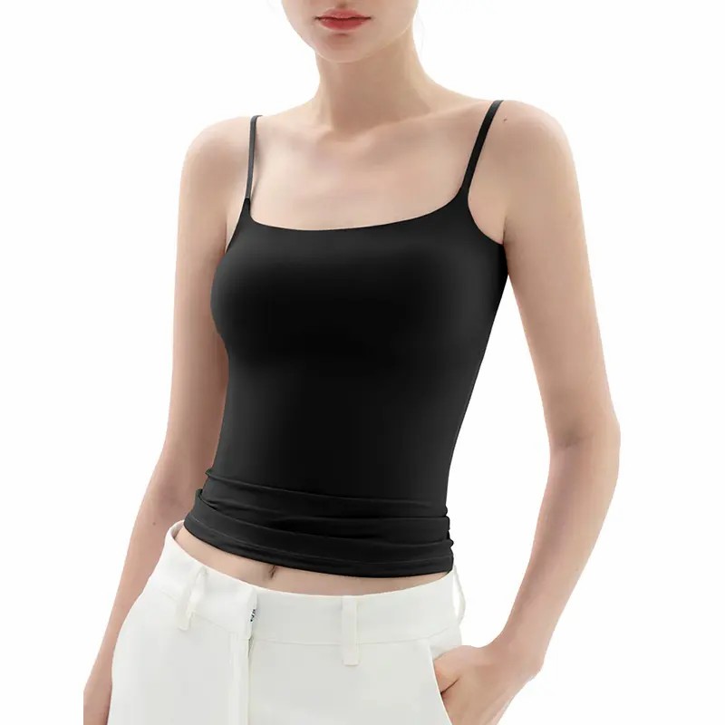 Spaghetti Strap Tank Top, Double Layer Not See-Through Cami, Buttery Soft Stretchy Top