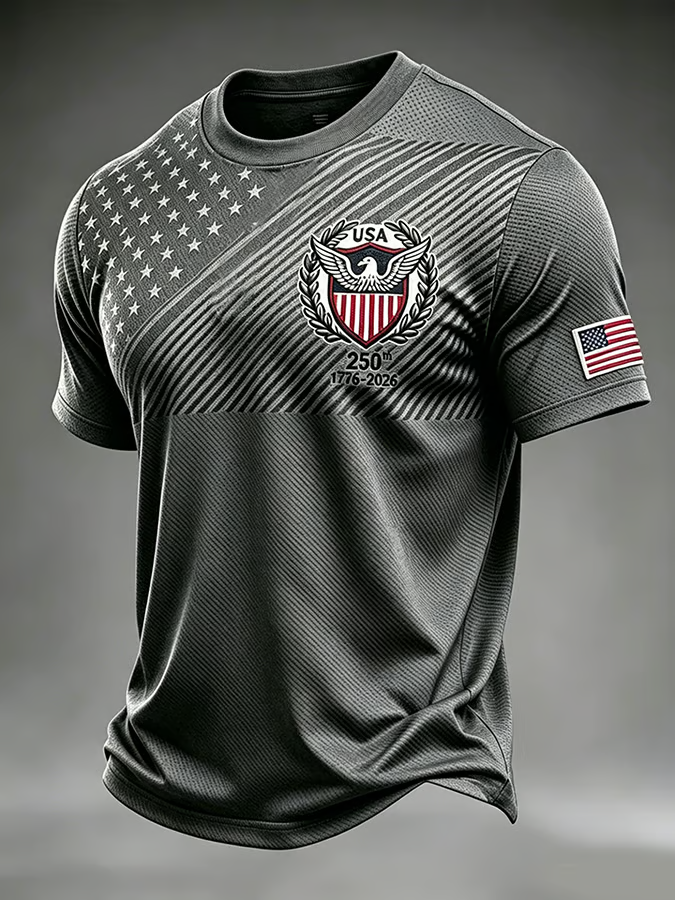 Men'S Casual Crew-Neck T-Shirt With U.S. 250th Anniversary Print