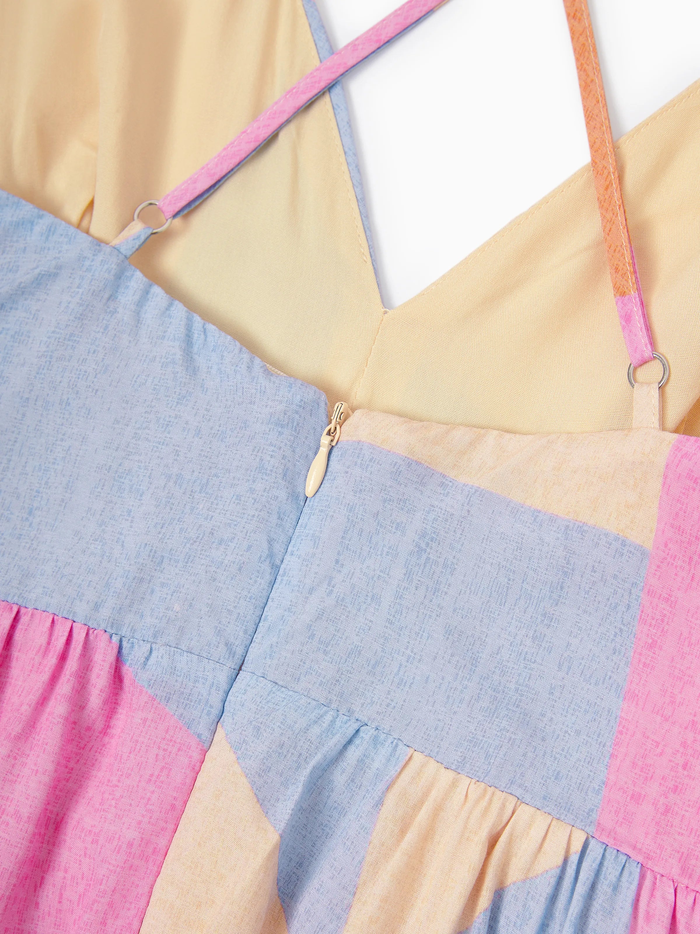 Family Matching Outfits Set Colorblock Sleeveless Strappy Dress or Short-sleeve T-shirt Multi-color