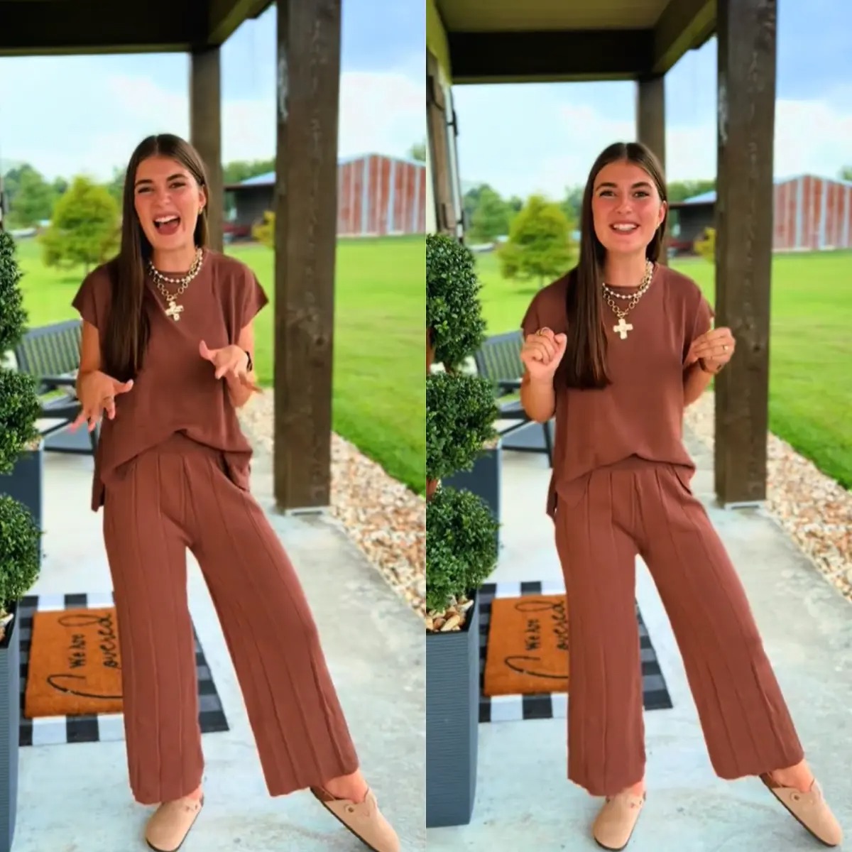 Lounge Sets for Women Two Piece Outfits Knit Cap Sleeve Tops Wide Leg Pleated Pants Casual Dressy Sweater Sets