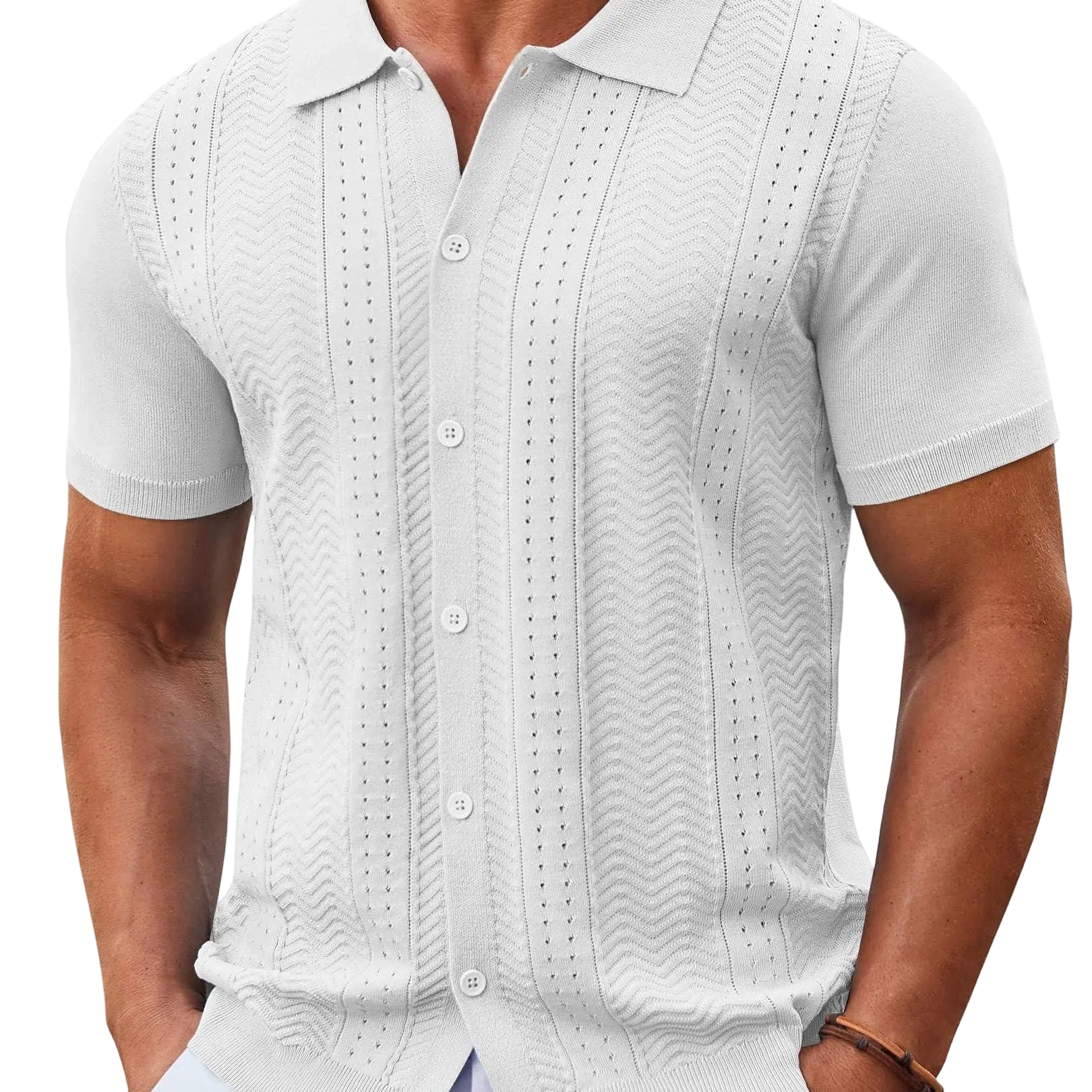 Men's Short Sleeve Knit Button Down Shirt