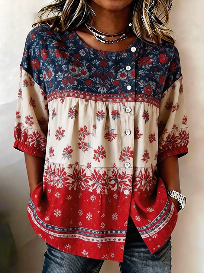 Women's Top With 250th Anniversary Botanical Floral Digital Print