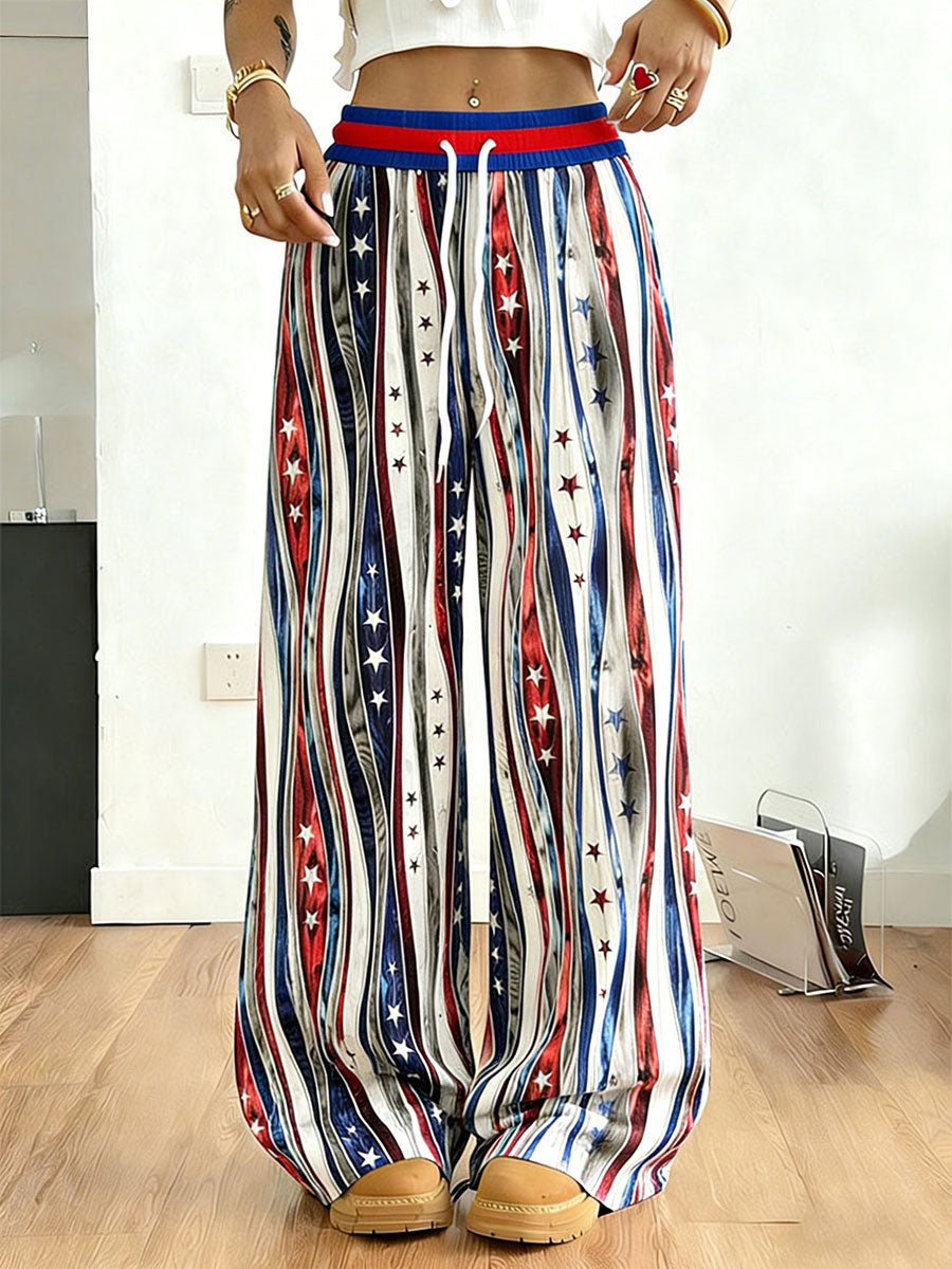 Women's Stars Stripes Graphic Print Drawstring Casual Pants