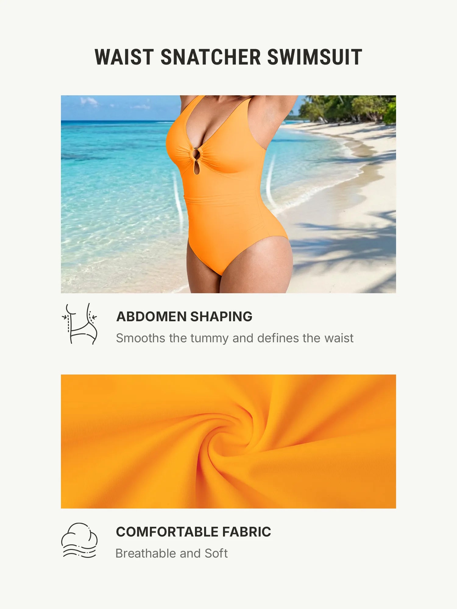 Feelingirl Deep V Metal Ring Ruched Sculpting Swimsuit