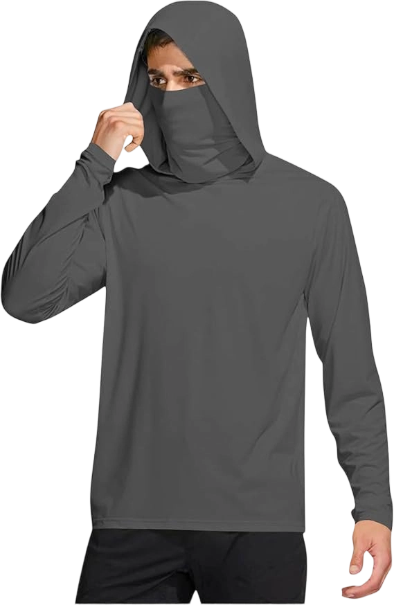 Long Sleeve Sun Shirt Men UPF 50+ Rash Guard Cooling Fishing Hoodies with Mask Casual Summer UV SPF Hiking Blouses