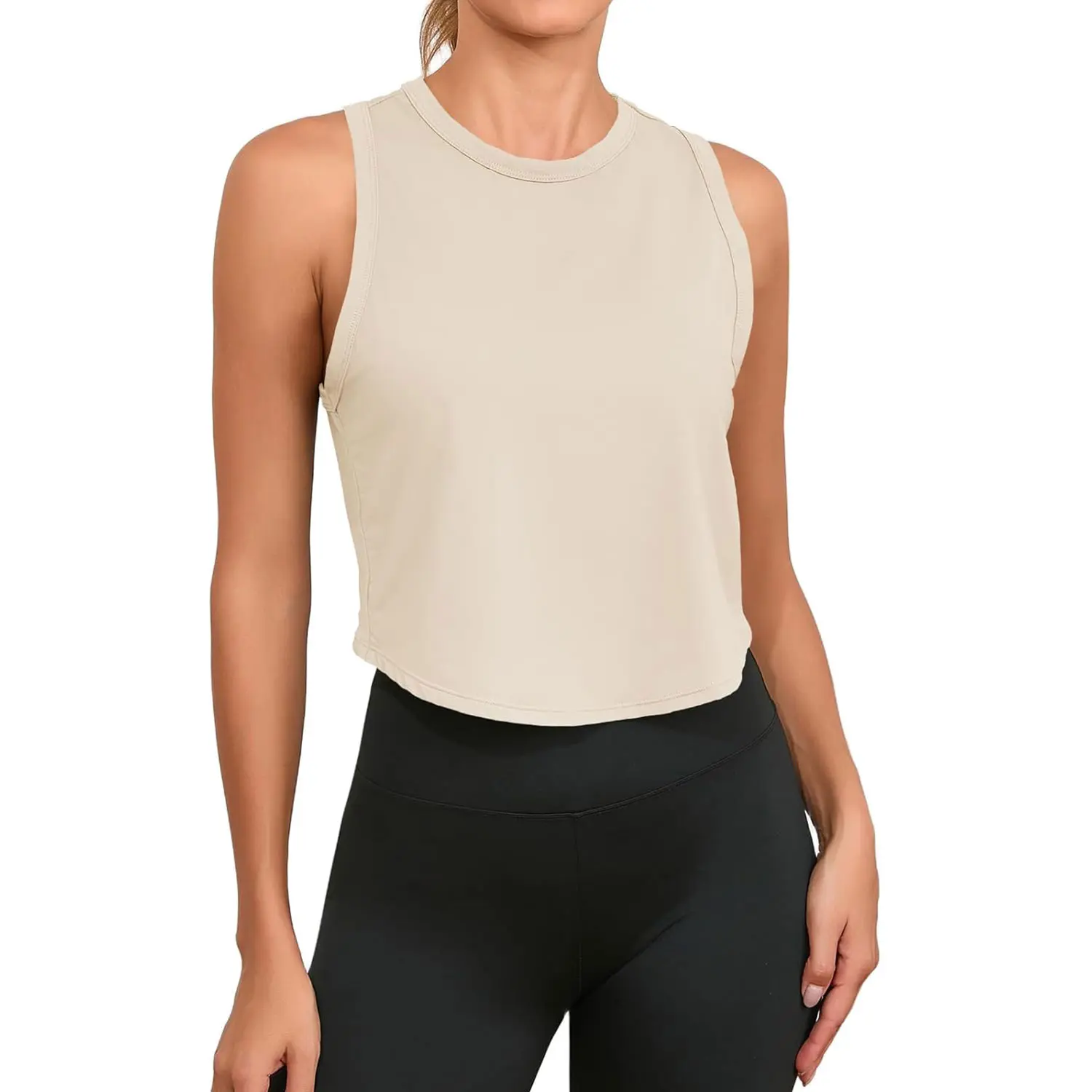 Women's Cropped Sports Tank Top — Racerback, Sleeveless, Crew Neck