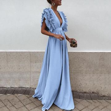 Solid Color Deep V Neck Backless Maxi Dress 2d13