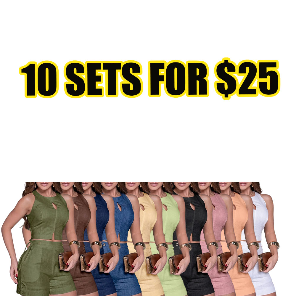 Women’s Summer Halter 2-Piece Outfit – Sleeveless Crop Tank & Drawstring Shorts Set (XS–5XL)