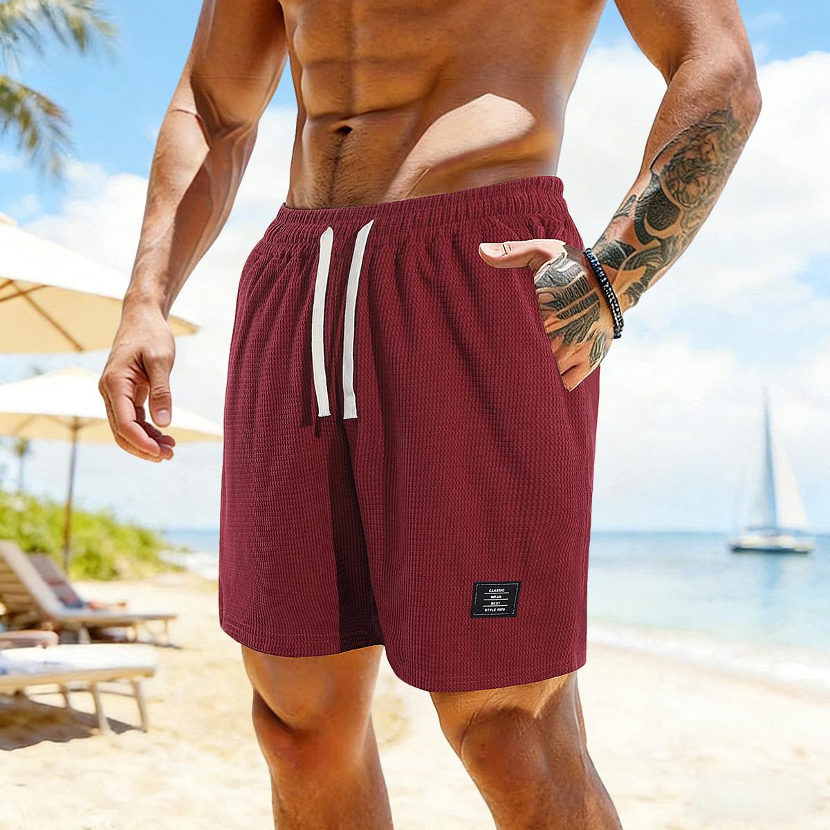 Pack of 4 corduroy shorts, solid color, men’s casual shorts with side pockets and a drawstring elastic waistband