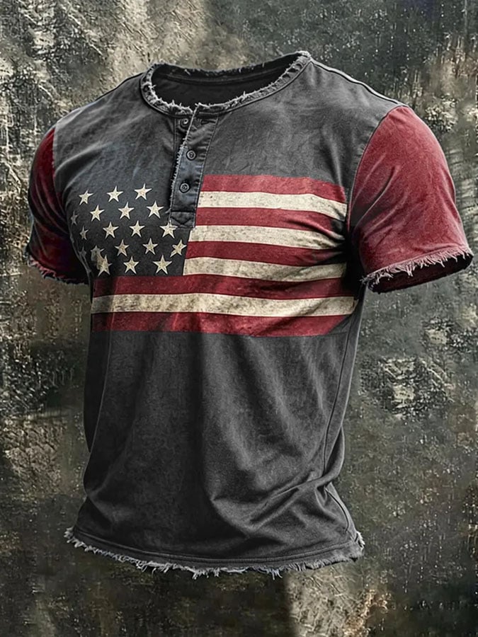 Men's Flag and Eagle Print T-Shirt