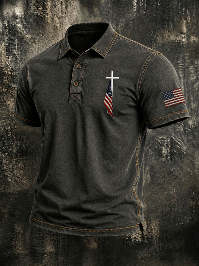 Men's Faith Cross Printed Polo Shirt