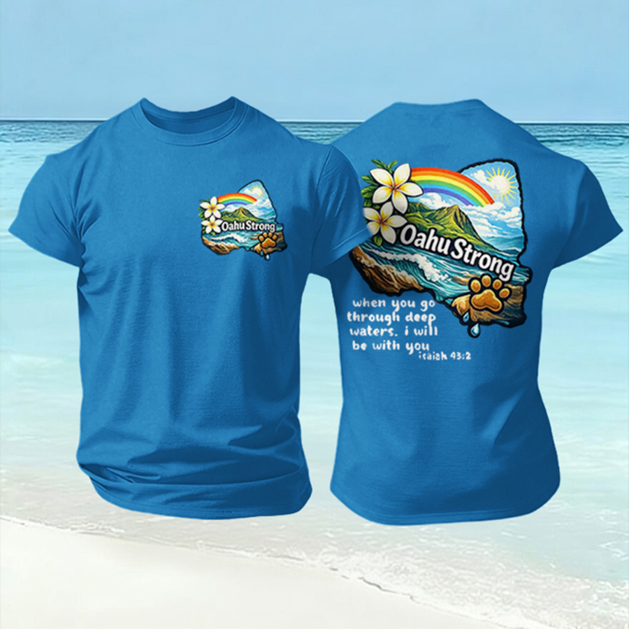 Men'S Hawaii Stronger Than The Storm T-Shirt, Isaiah 43:2 Bible Verse Sea Turtle Starfish Hawaiian Graphic Tee