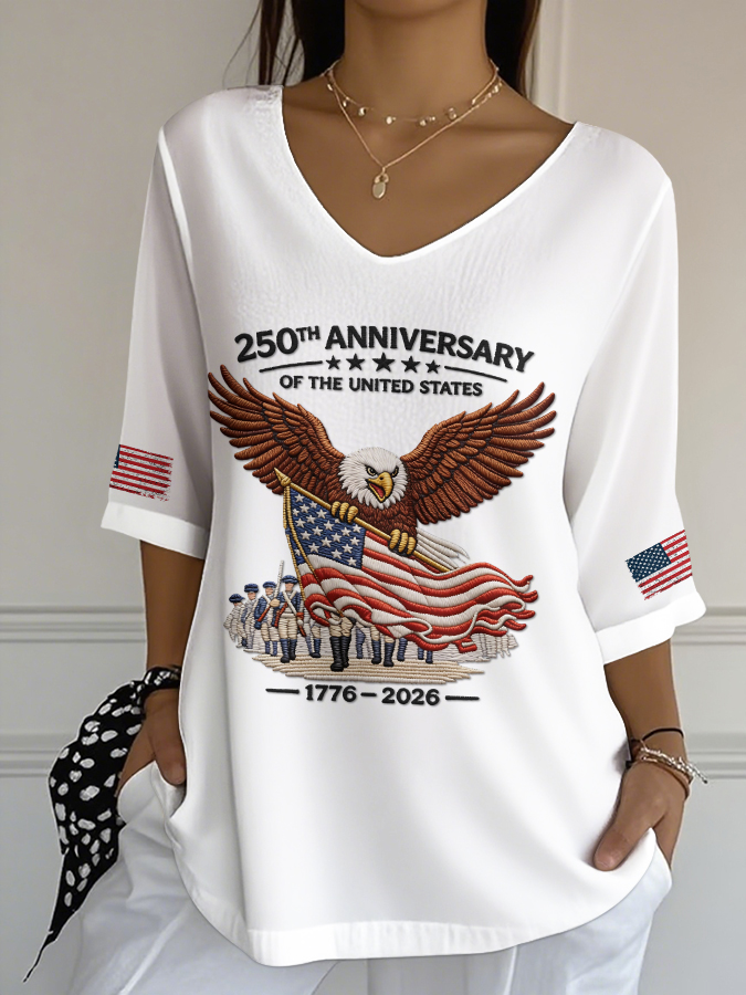 Women's Independence Day 250th Anniversary Printed Short Sleeves
