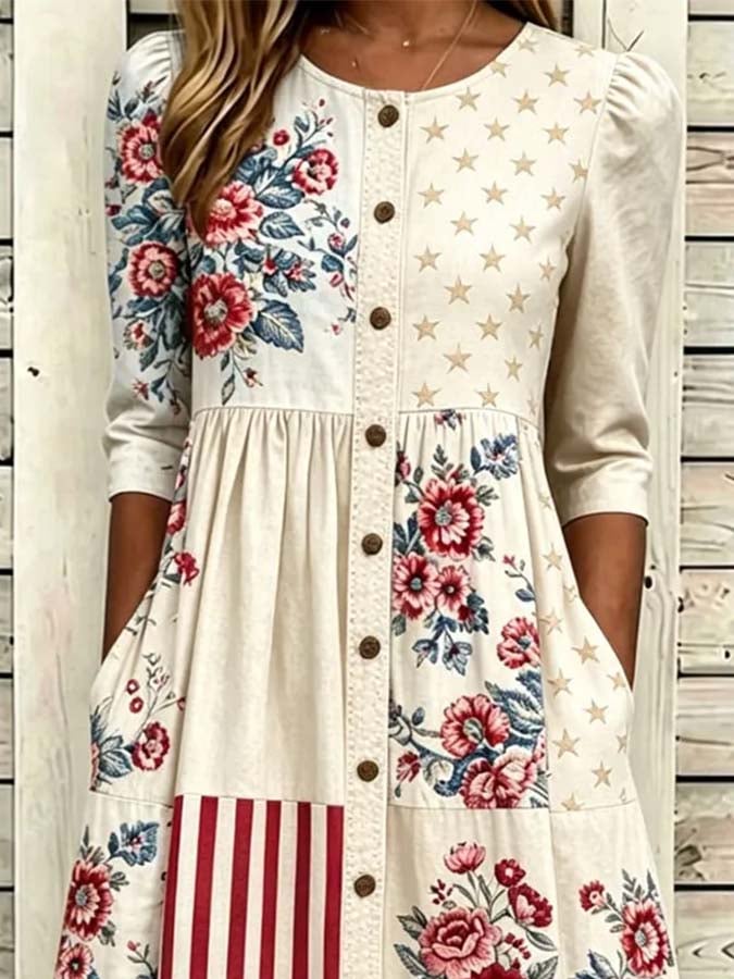 Women'S Casual Loose Dress With Independence Day Print