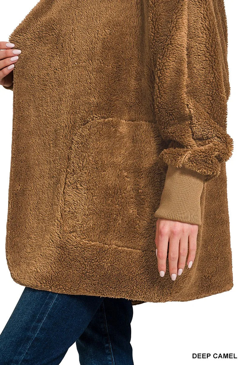 Hooded Faux Fur Jacket with Pockets