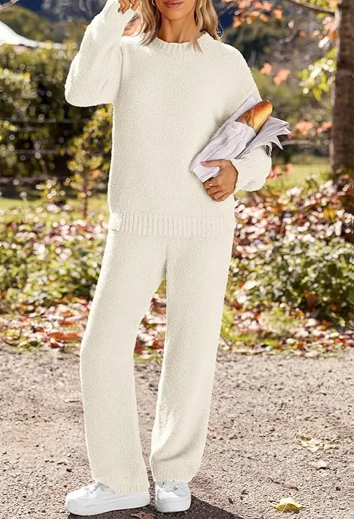 Womens Fuzzy Fleece Long Sleeve 2 Piece