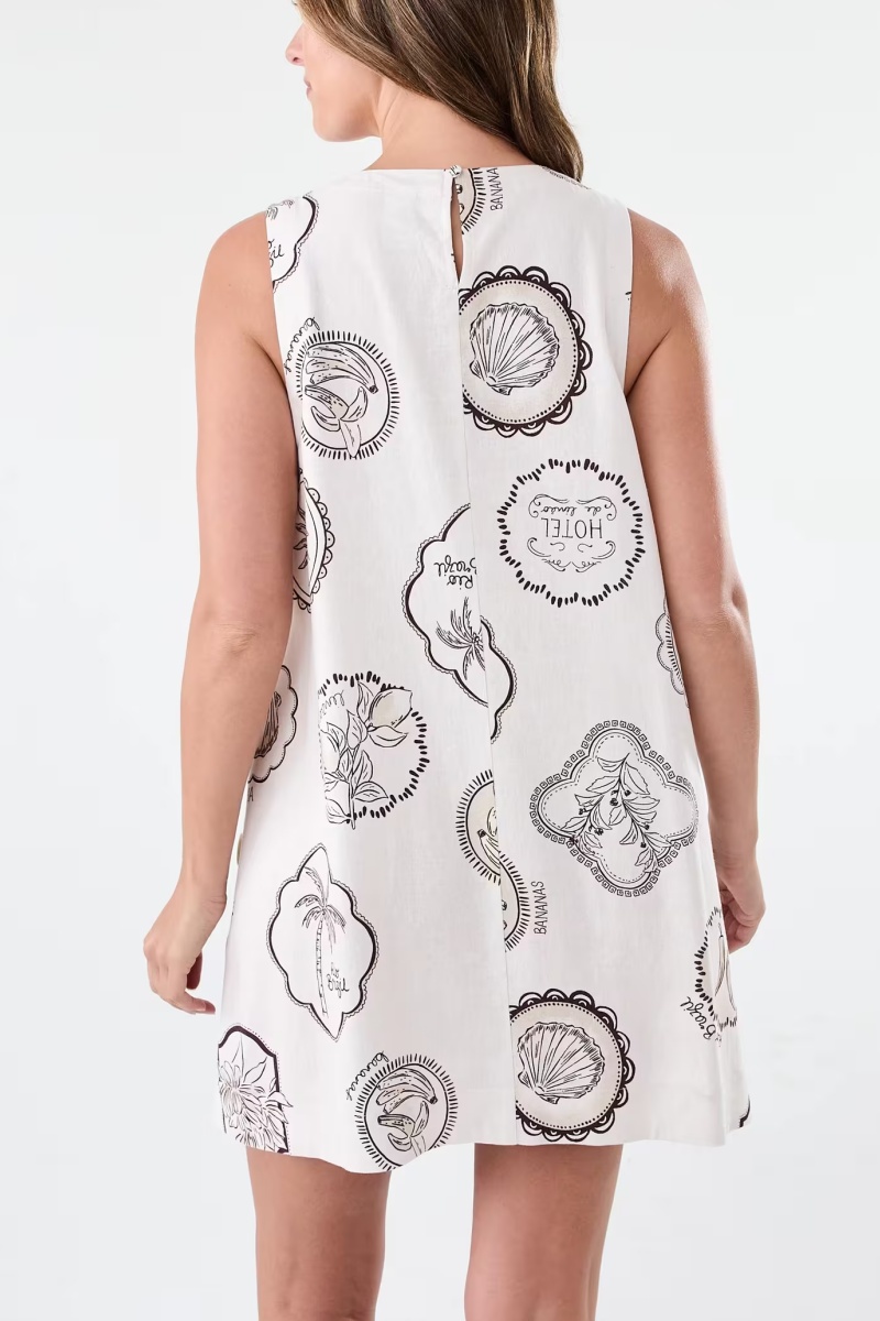 Sleeveless Linen BlendButton Detail Mini Dress