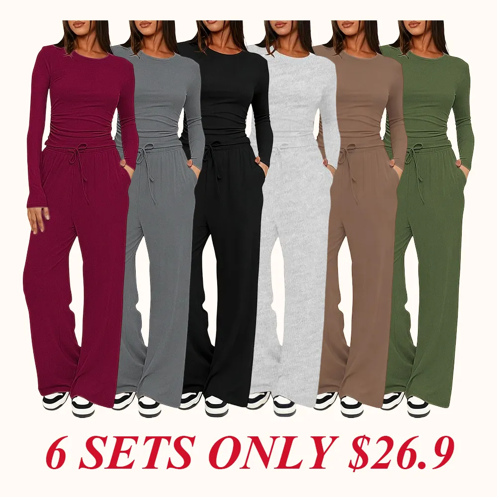 Women's Solid Ruched Drawstring Loungewear Set