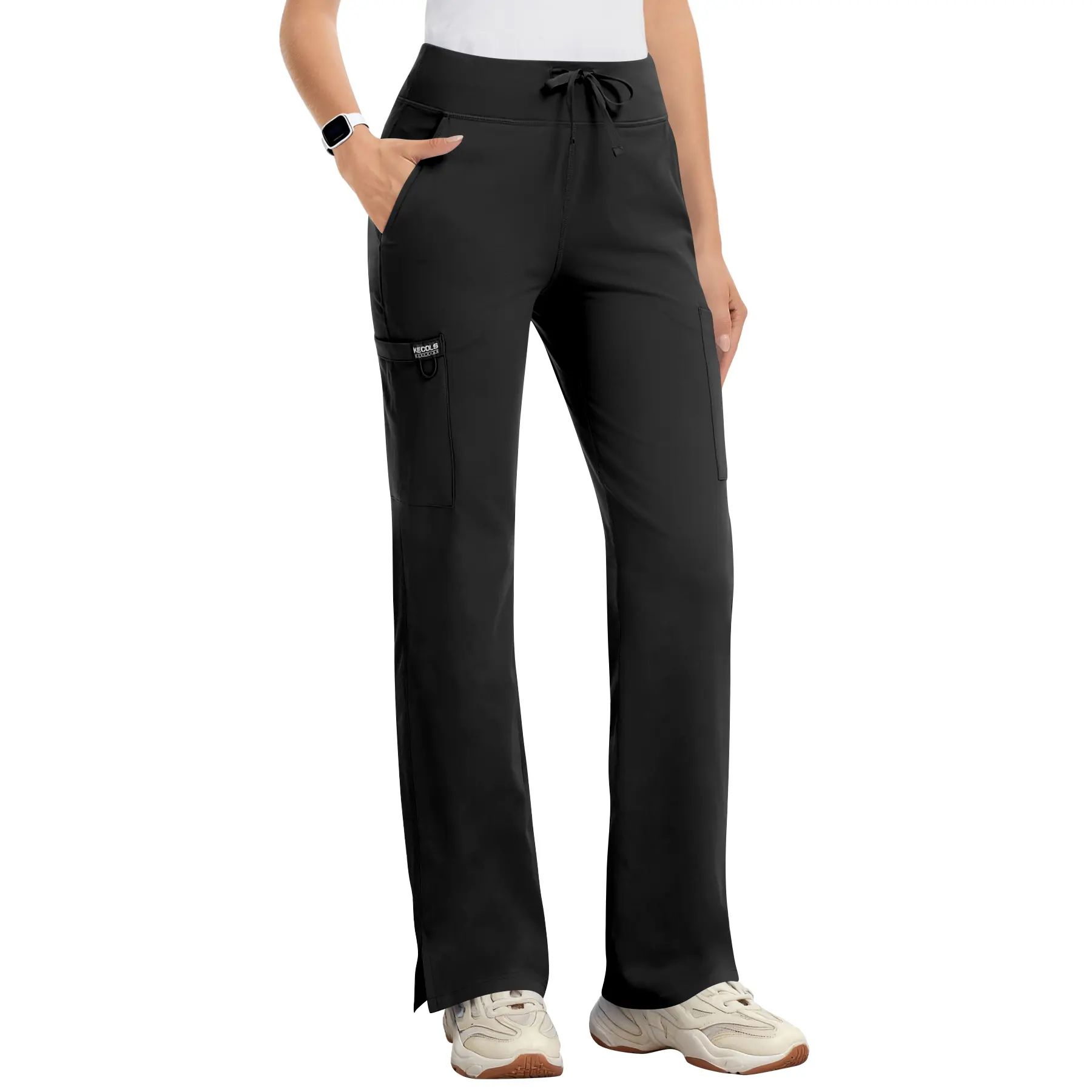 Yoga Scrub Pants Women High-Rise Straight Leg Uniform Cargo Bottom with Yoga Waistband,5 Pockets&4-Way Stretch,summerwins