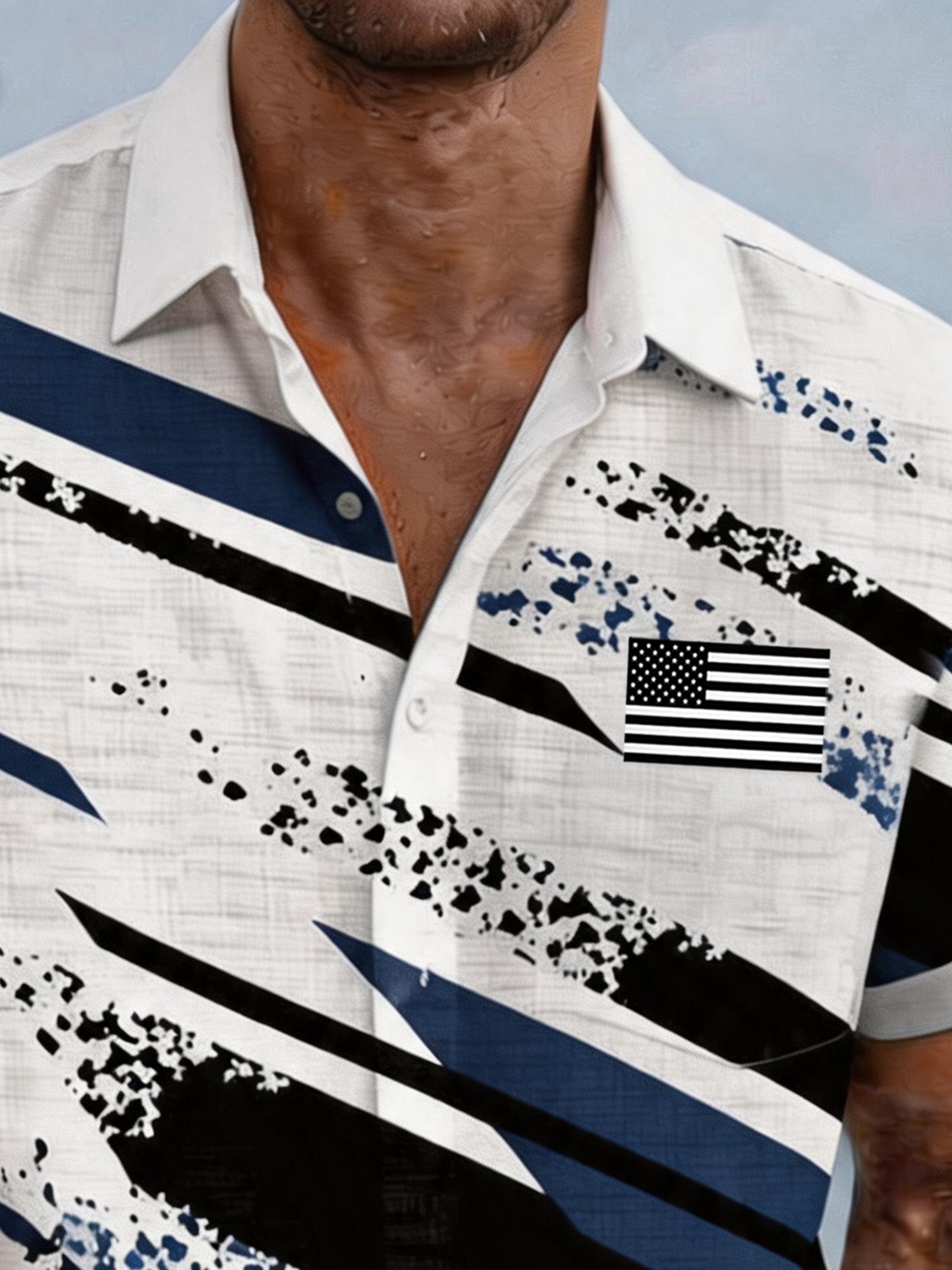 Men's Casual Vacation Patriotic Shirt with Flag Color-Blocking