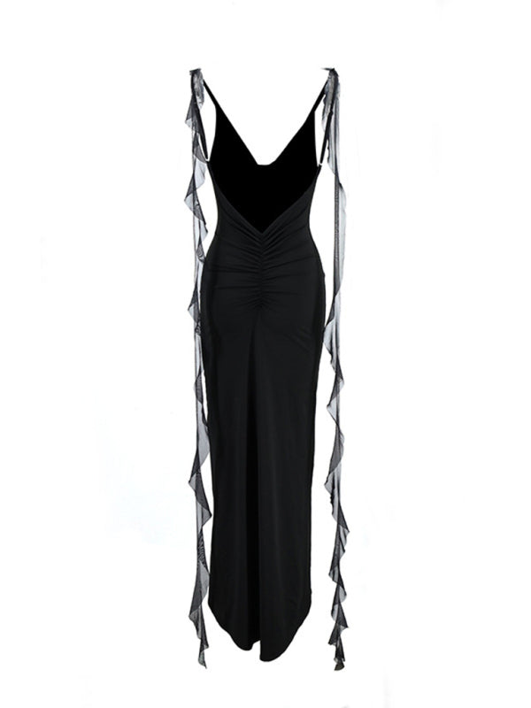 Deep-V 3D Flower Strappy Backless Fishtail Dress