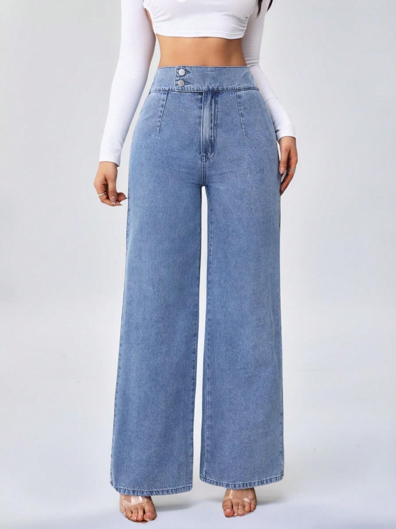 Women's Vintage-Elegant High-Waisted Wide-Leg Light-Wash Jeans