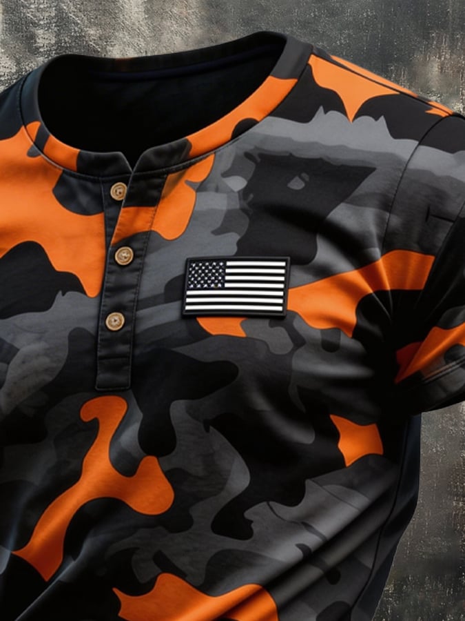 Men's Retro Patriot Camouflage Patchwork T-shirt
