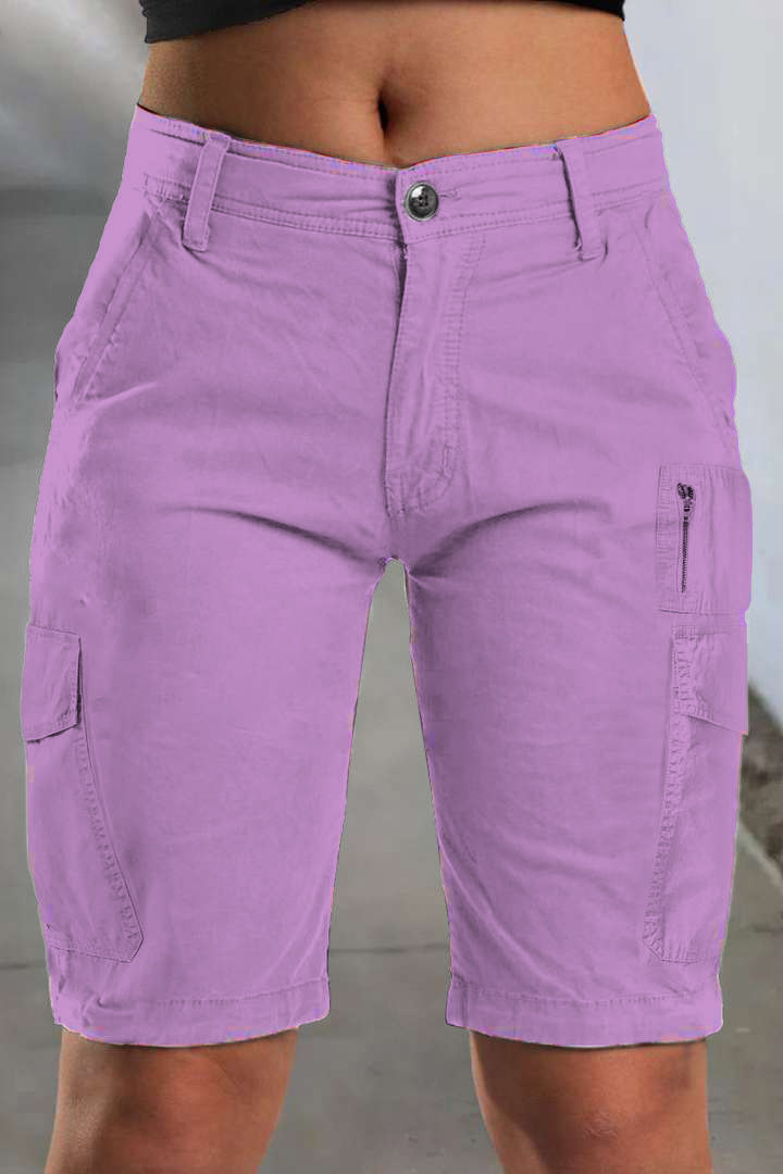 1Solid Multi Pocket Mid Rise Bermuda Cargo Shorts