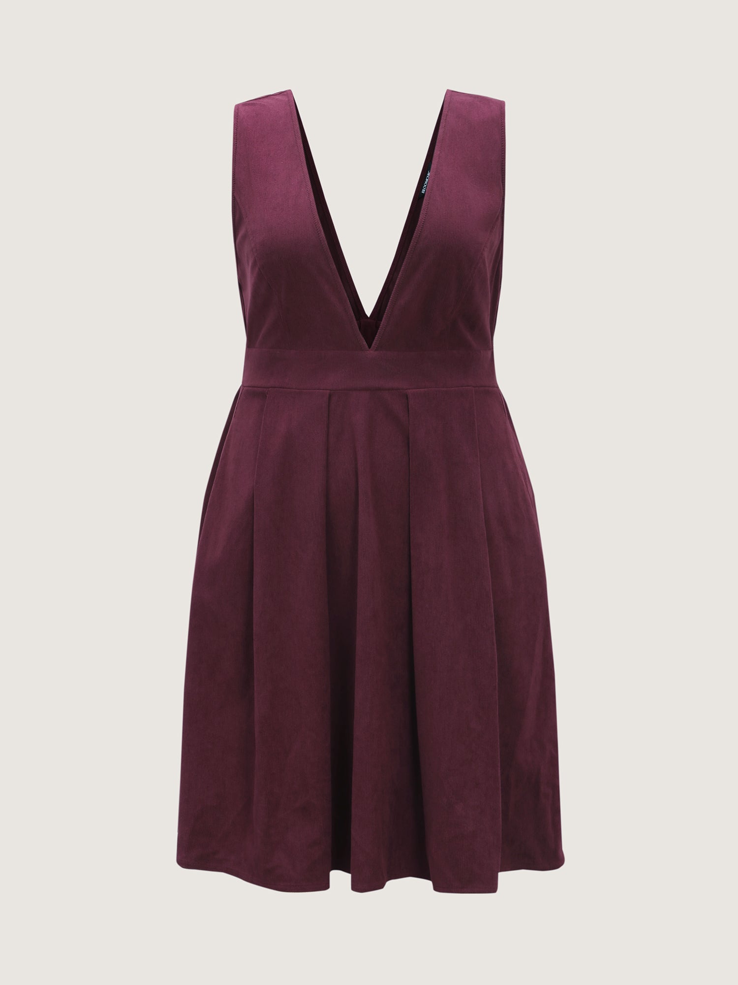 Corduroy Stretchy Waist V-Neck Mini Dress