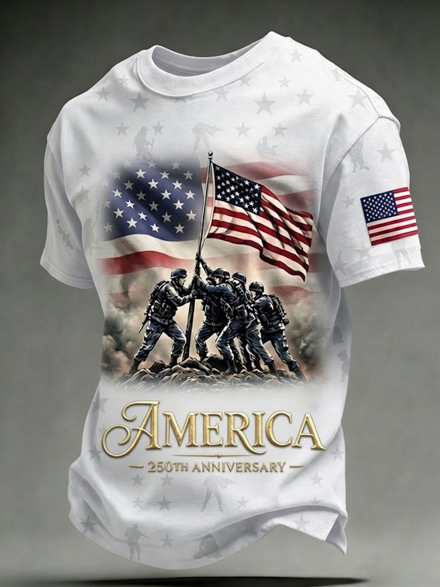 Men'S Retro America 250 National Flag Print Casual T Shirt