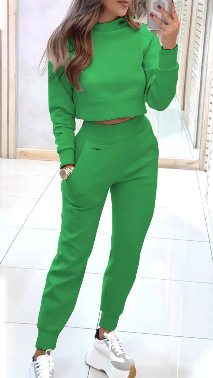 Ladies' High Collar Long Sleeve Autumn and Winter Casual Sweater Suit