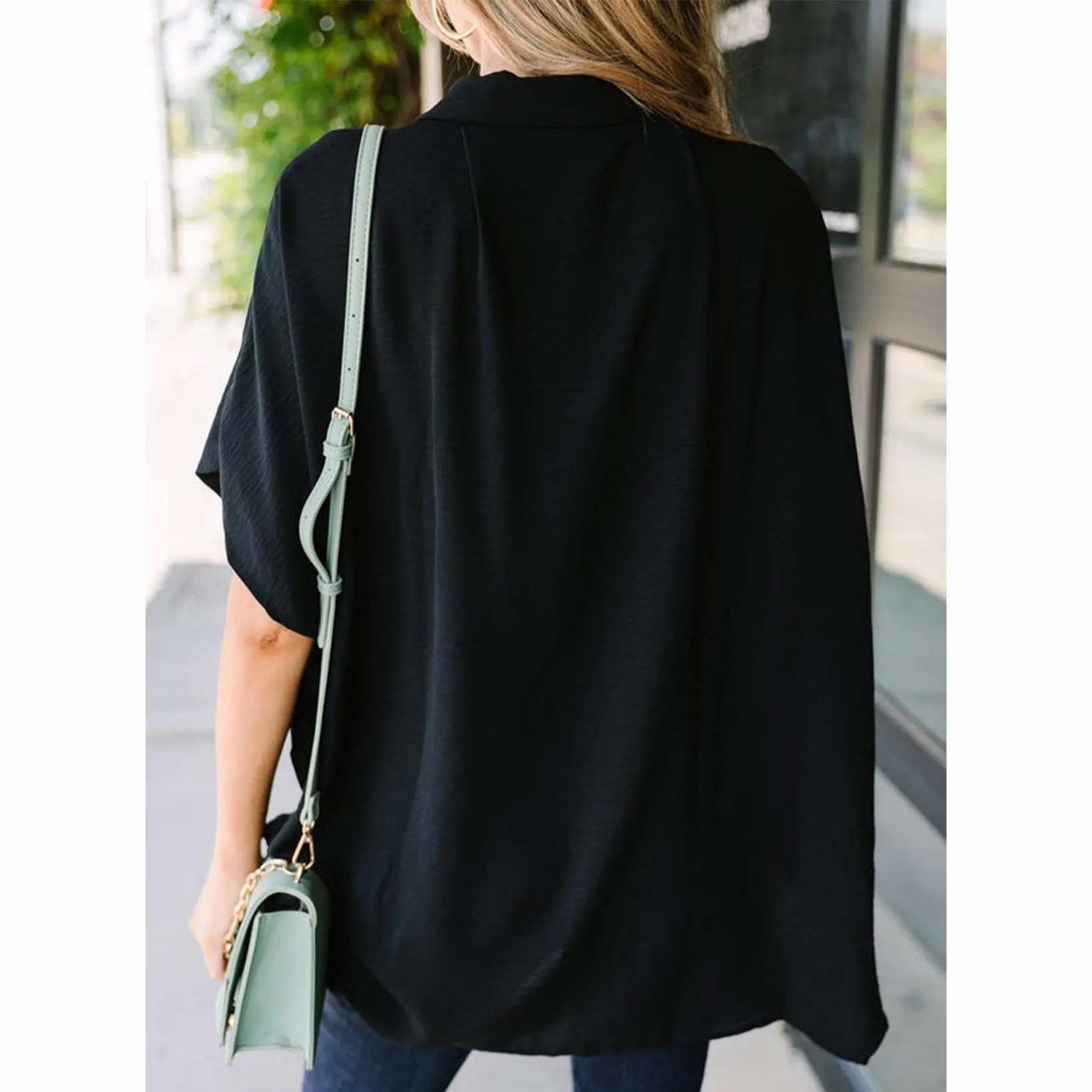 Women's Tops Dressy Casual V Neck Button Down Shirts Solid Short Sleeve Blouses