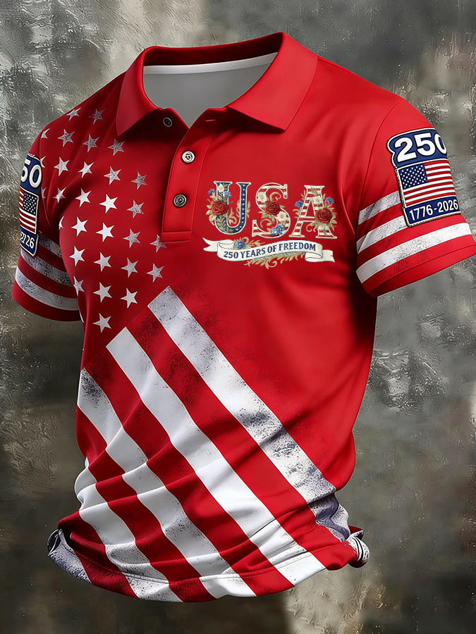 Men'S Independence Day 250Th Anniversary Printed Polo Shirt Short Sleeve