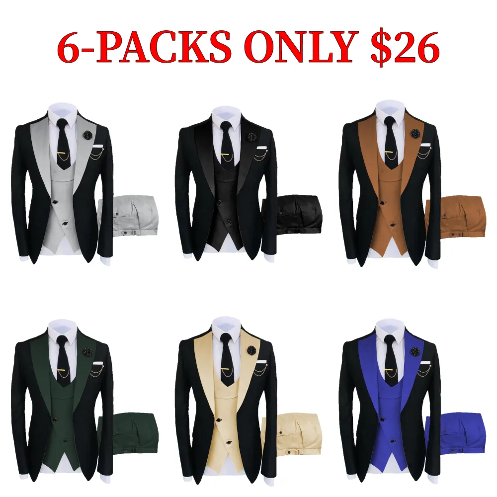 Men's Slim-Fit Three-Piece Suit - Double-Breasted Suit Jacket, Vest, and Trousers