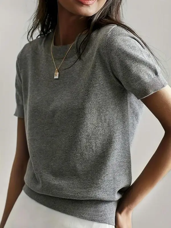 Women's Solid Color Crew Neck Short Sleeve Pullover