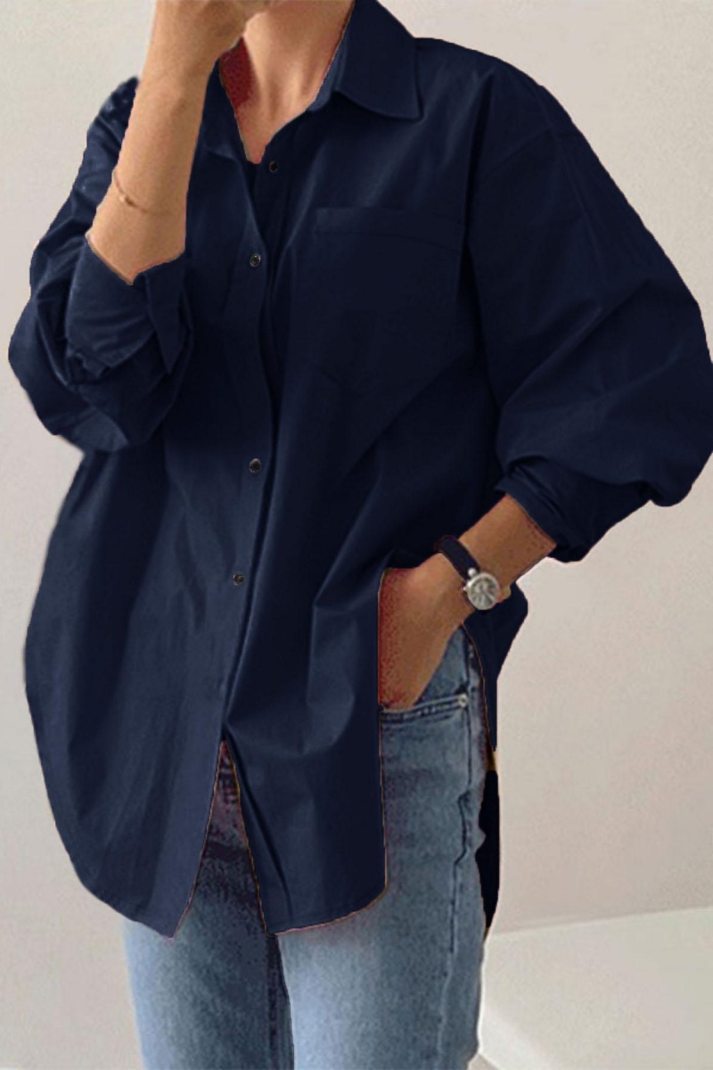 Women's Plain Button Front Drop Shoulder Shirt Blouse