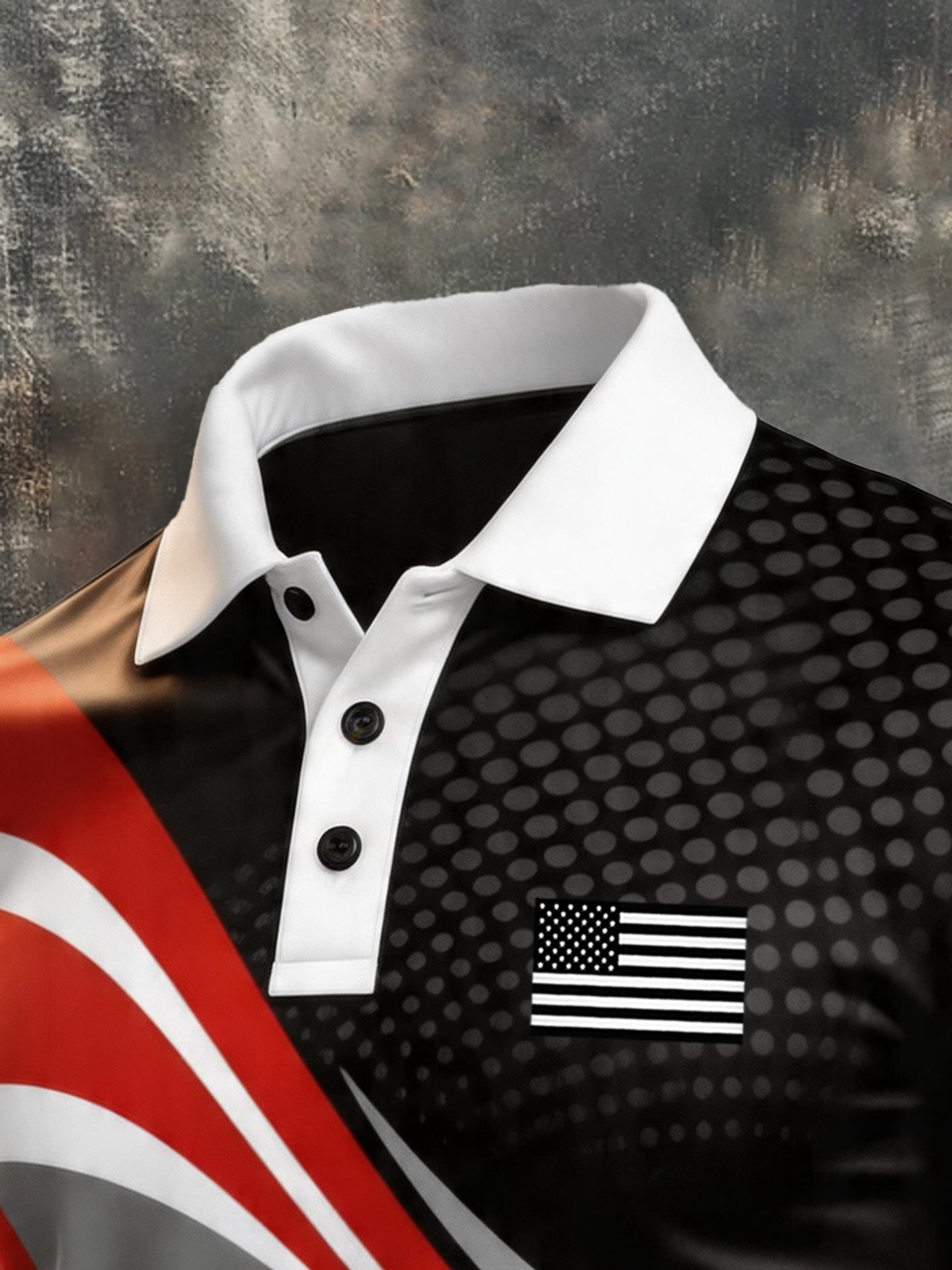 Men's Retro Patriotic Color-Block Short-Sleeve Polo Shirt