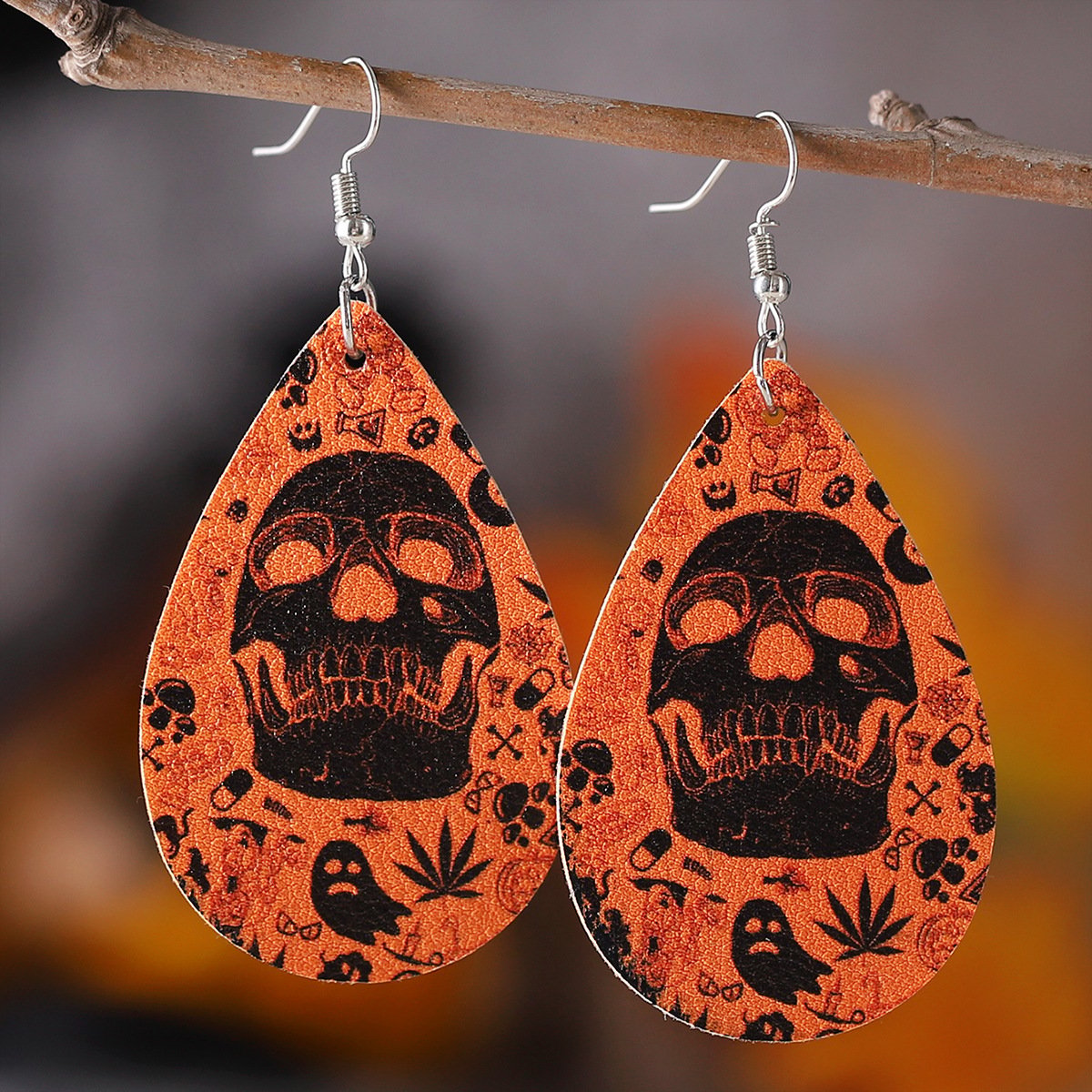 Women's Halloween Spooky Skull PU Earrings
