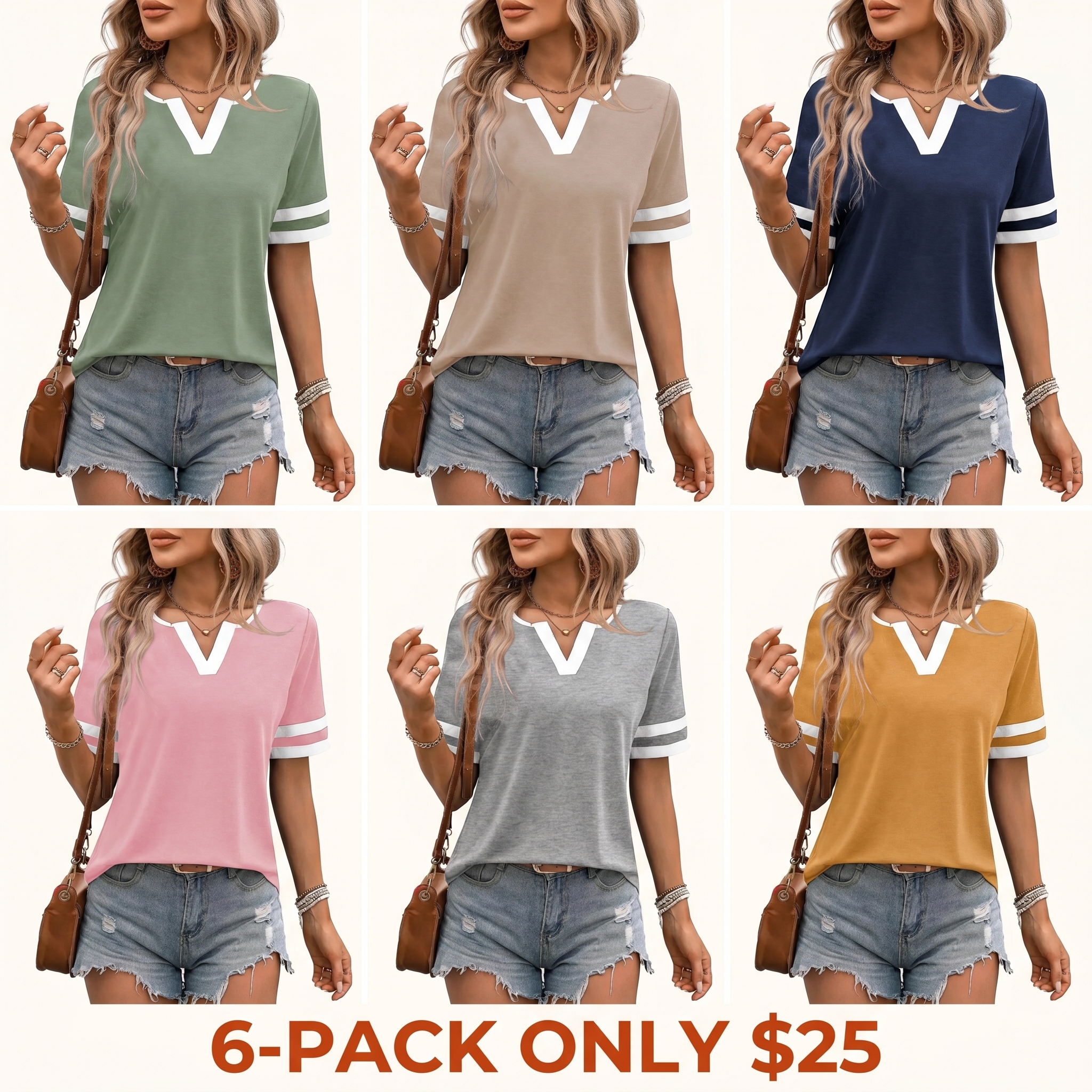 Summer Collection Women's Tops — V-Neck, Short Sleeve, Slim Fit