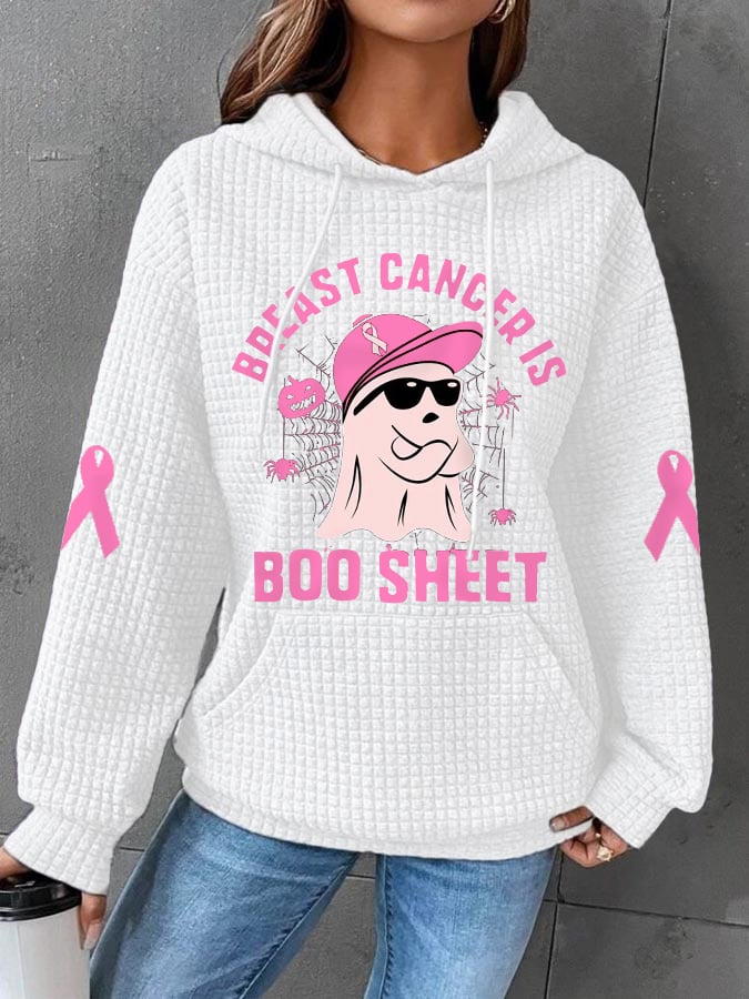 Women's Breast Cancer Is Boo Sheet Halloween Ghost Breast Cancer Awareness Warrior Waffle Hoodie