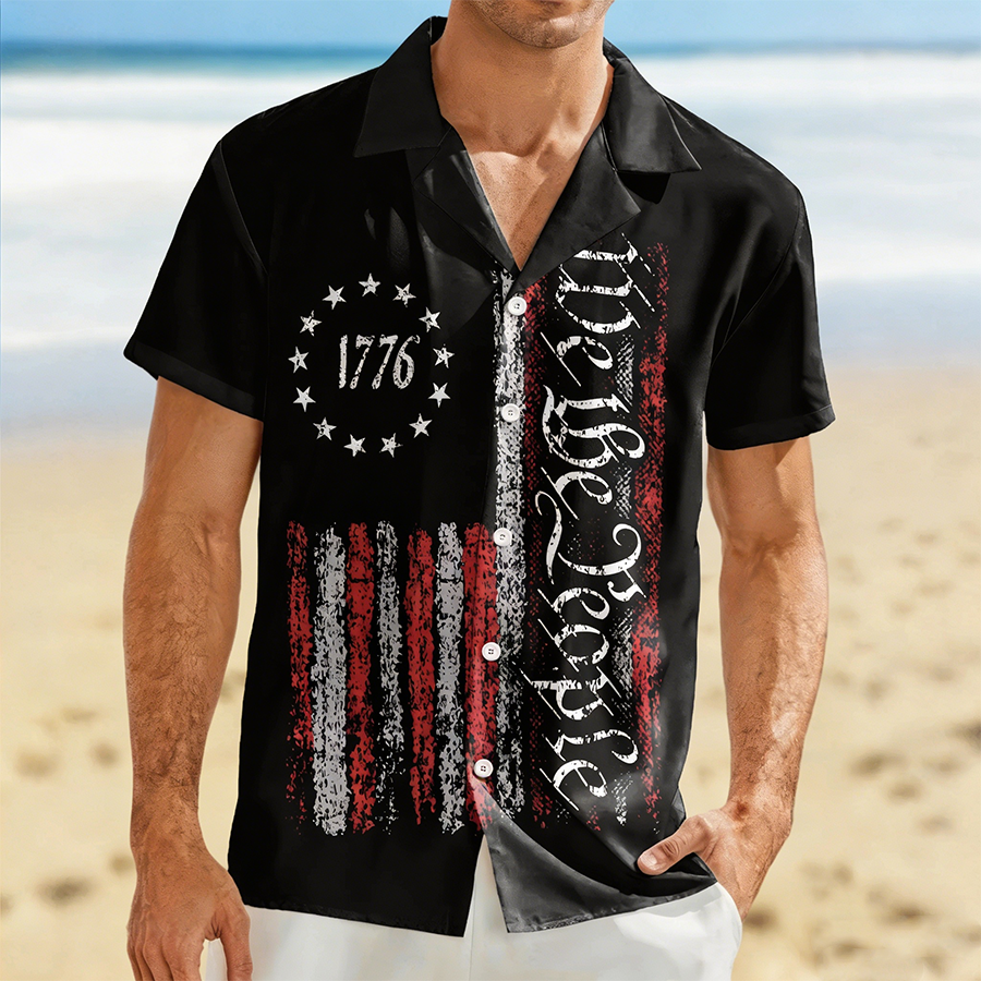Men's 1776 We The People Distressed American Flag Vintage Shirt