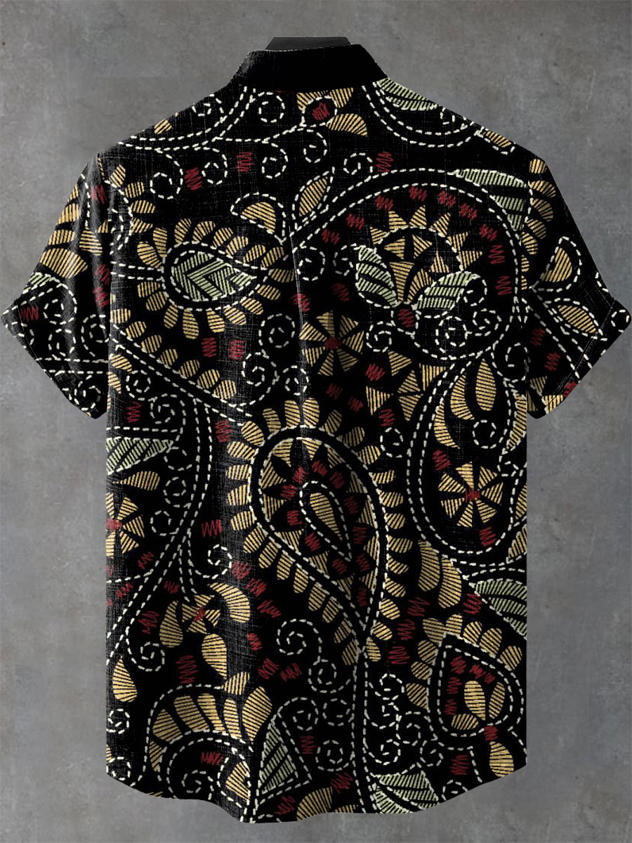 Retro Pattern Art Print Casual 100% Cotton Shirt
