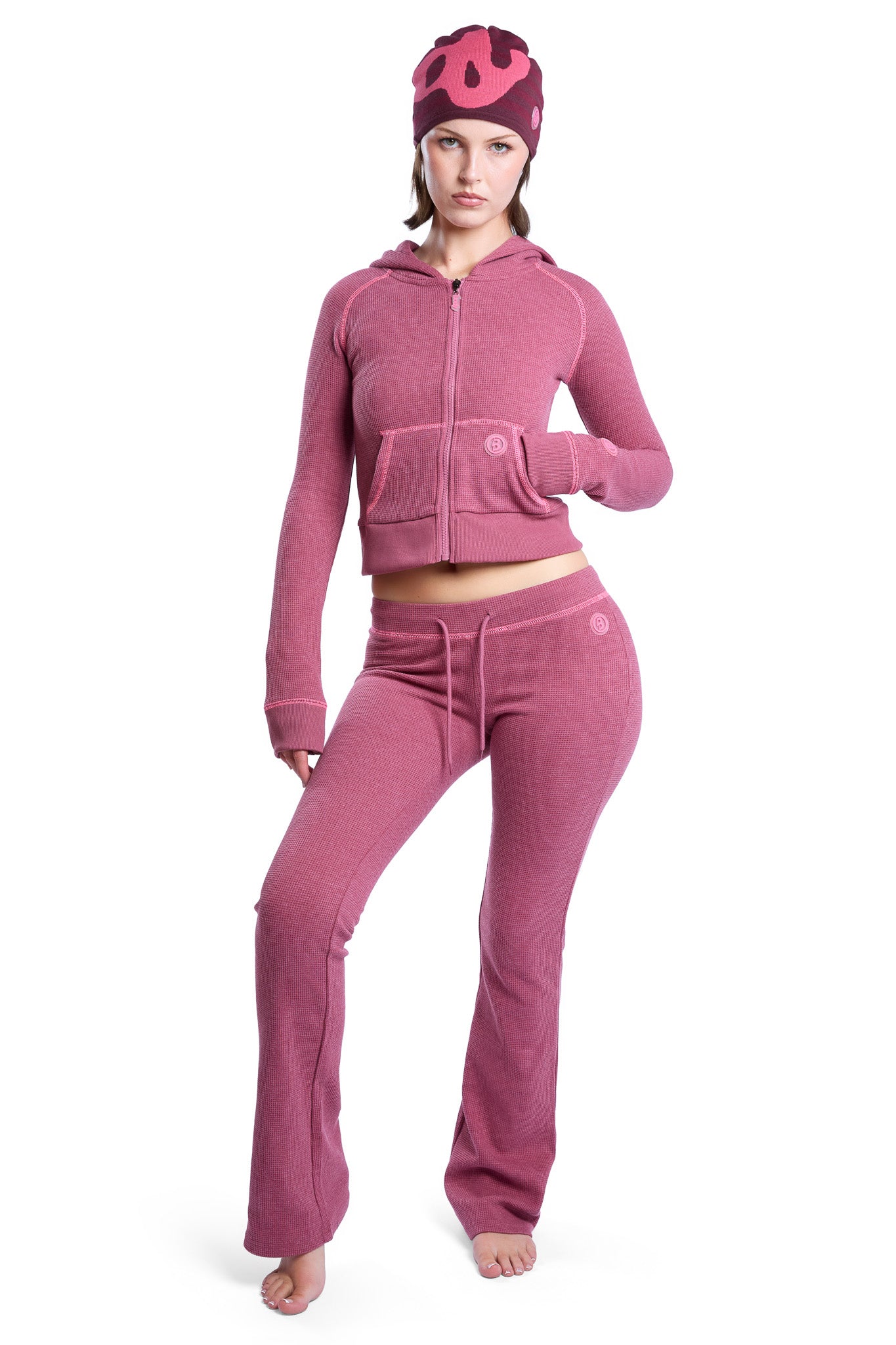 WAFFLE KNIT BOOT CUT PANTS (MAGENTA/PINK)