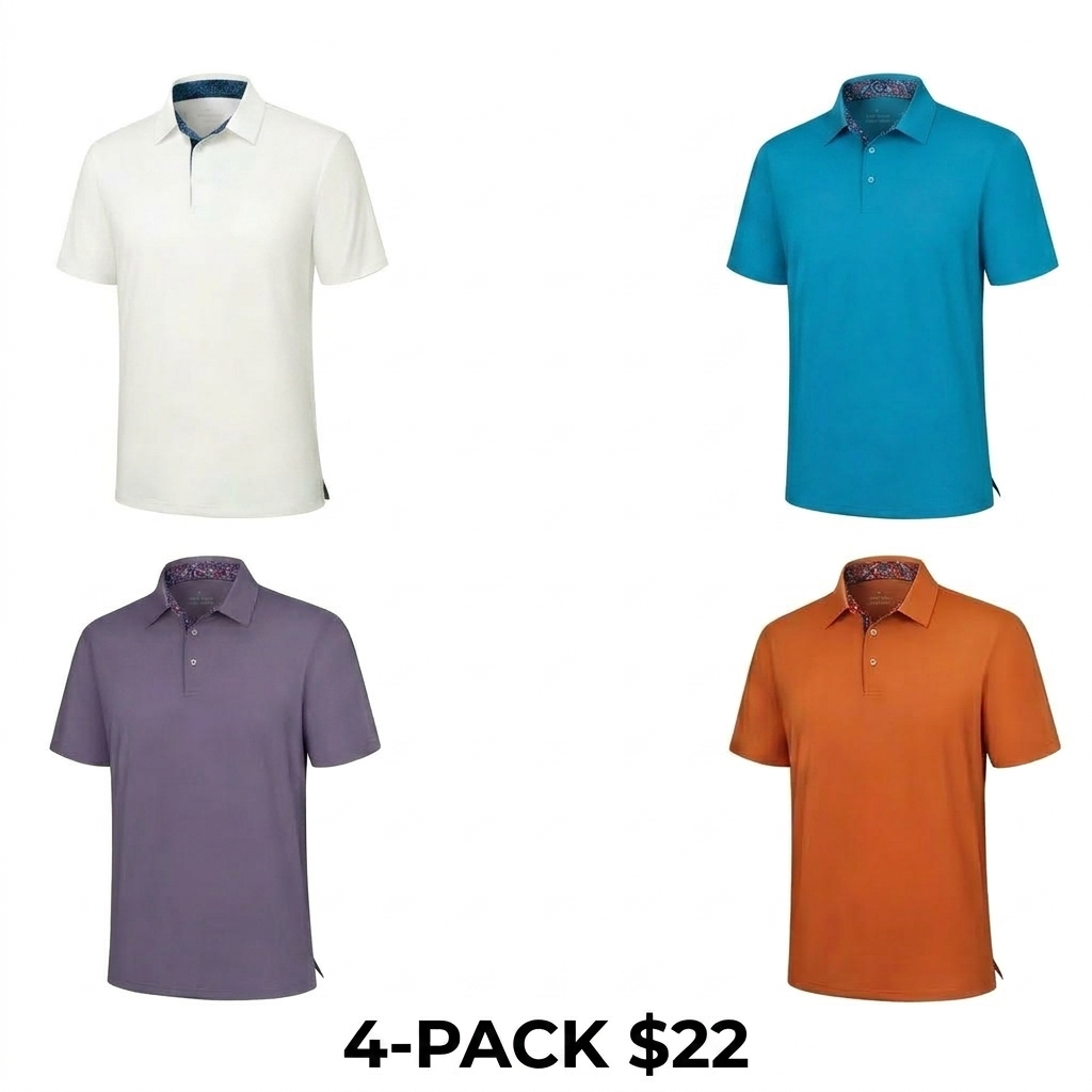 Men's 7-Pack Performance Polo Shirts – UPF30+, Quick-Dry, 4-Way Stretch