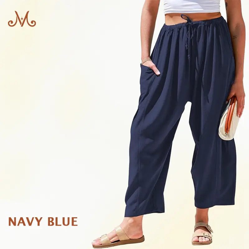 Women Comfort Lightweight Linen Wide Leg Cargo Pants