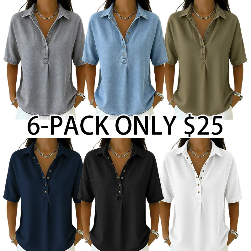 🔥Women's Relaxed Denim-Style Button Detail Top